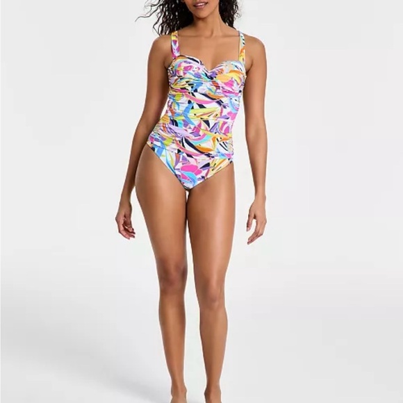 NWT Bleu by Rod Beattie Women's Living Color Ruched One-Piece Swimsuit size 12 - Picture 4 of 5